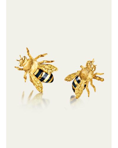 Verdura 18k Gold And Black Enamel Honeybee Stud Earrings - Metallic