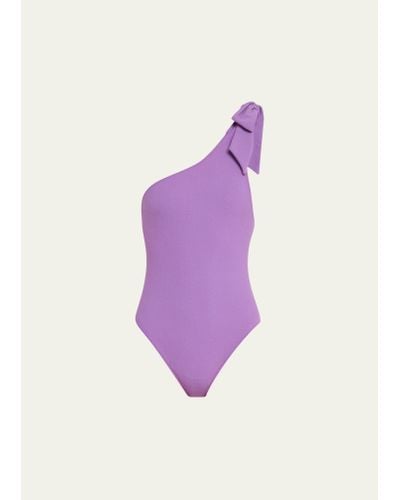 Lisa Marie Fernandez One-shoulder Bow One-piece Swimsuit - Purple