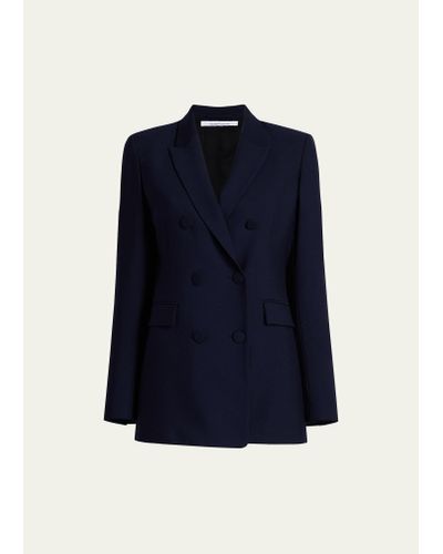 Another Tomorrow Wool Double-breasted Blazer Jacket - Blue