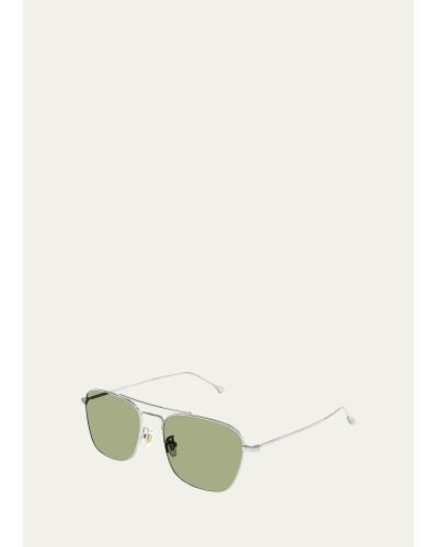 Gucci Double-bridge Metal Rectangle Sunglasses - Natural