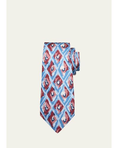 Kiton Silk Diamond-print Tie - Blue