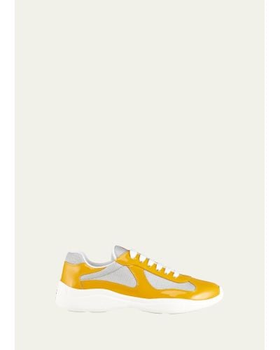 Prada America's Cup Patent Leather Patchwork Sneakers - Yellow