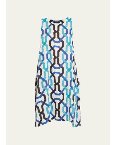 Eskandar Printed Sleeveless Linen Dress - Blue