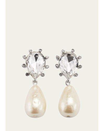 Oscar de la Renta Silk Pearl Crystal Drop Earrings - Natural
