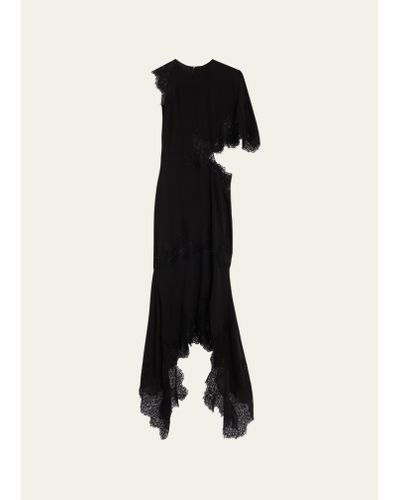 Stella McCartney One-shoulder High-low Dress With Lace Detail - Black