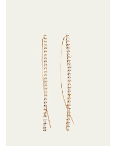 Lana Jewelry 14k Gold Baguette Diamond Narrow Upside-down Threader Hoop Earrings - Natural