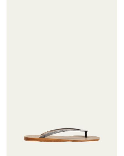 Brunello Cucinelli Monili Leather Thong Sandals - Natural