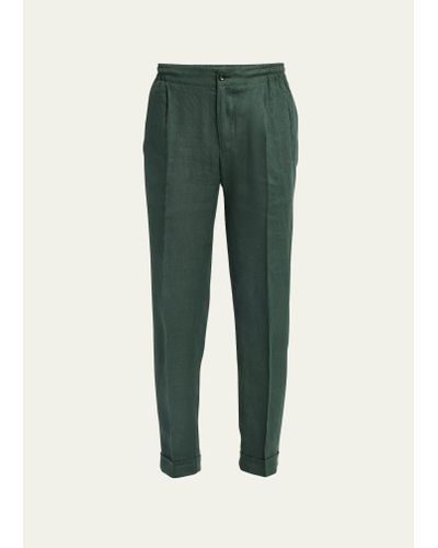 Kiton Linen-stretch Pleated Pants - Green