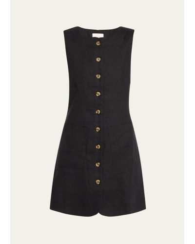 Posse Emma Sleeveless Button-front Linen Mini Dress - Black
