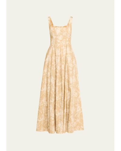 Lela Rose Square-neck Striped Flower-print Sleeveless Maxi Dress - Natural