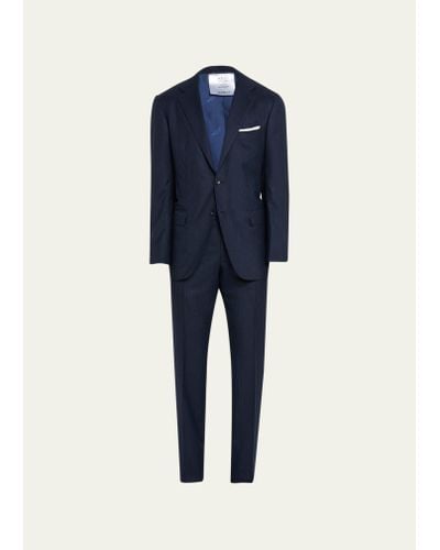 Kiton Double Pinstripe Cashmere Suit - Blue