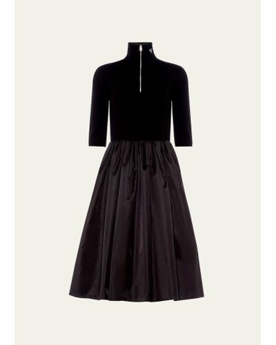 Prada Mixed-media Fit-and-flare Dress - Black