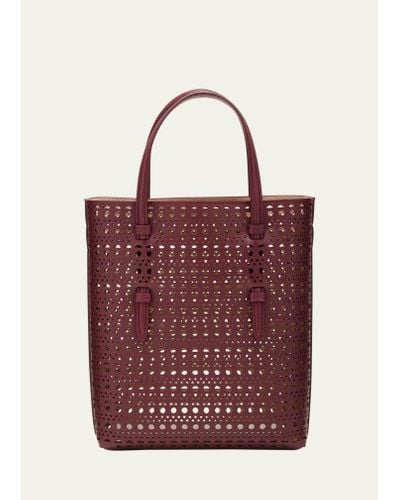 Alaïa Mina North-south Tote Bag In Vienne Straight Perforated Leather - Red