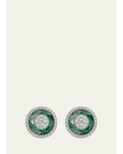 Bhansali 18k White Gold 10mm Halo Stud Earrings With Diamonds - Green