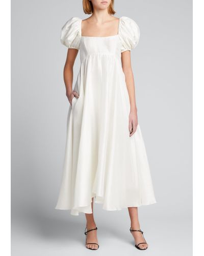 Azeeza Rory Puff-sleeve Silk Midi Dress - White