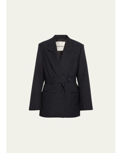 Rohe Double-breasted Pinstripe Blazer - Blue
