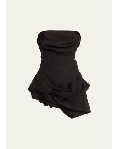 Marc Jacobs Bustier Linen Wool Strapless Mini Dress With Scarf - Black