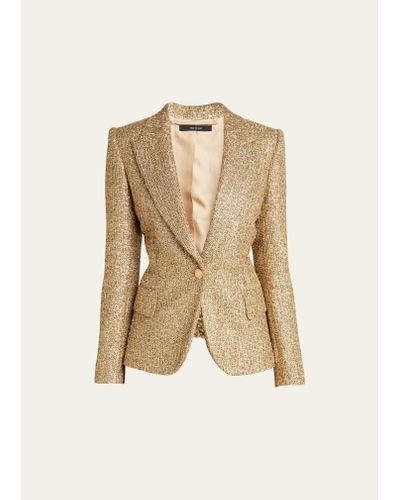 Tom Ford Metallic Tweed Blazer Jacket - Natural