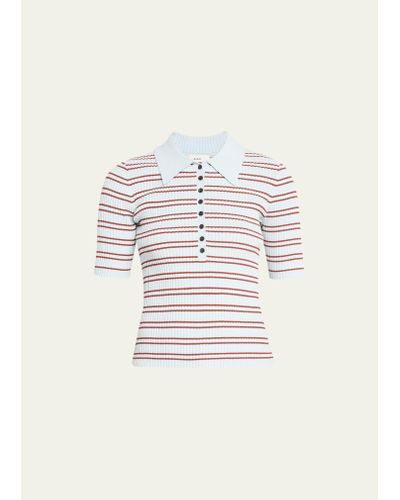 A.L.C. Sydney Striped Knit Polo Top - Natural