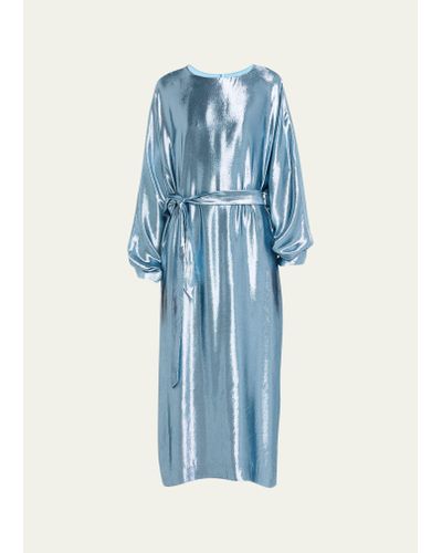 Indress Shiny Lurex Belted Maxi Dress - Blue