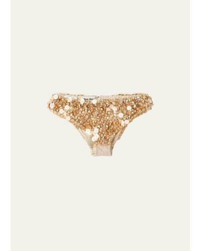 Miu Miu Sequined Silk Briefs - Natural