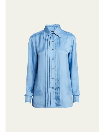 Tom Ford Pleated Silk Button-front Blouse - Blue