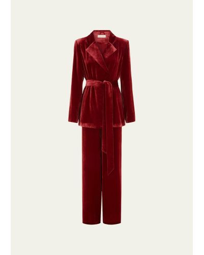 Olivia Von Halle Jagger Belted Silk Velvet Pajama Set - Red
