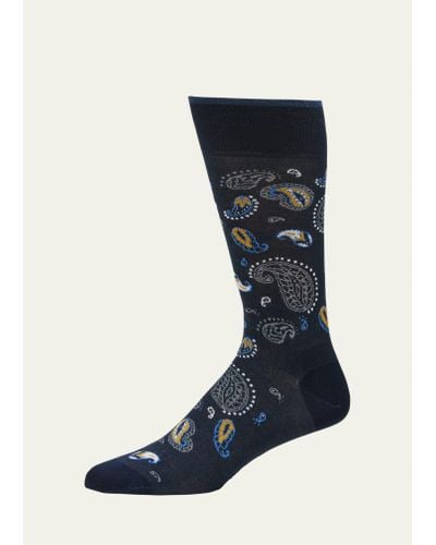 Marcoliani Paisley Intarsia Mid-calf Socks - Blue