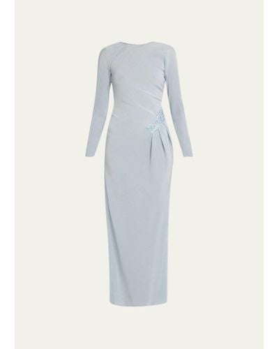 Giorgio Armani Plisse Jersey Gown With Beaded Hip Detail - Blue