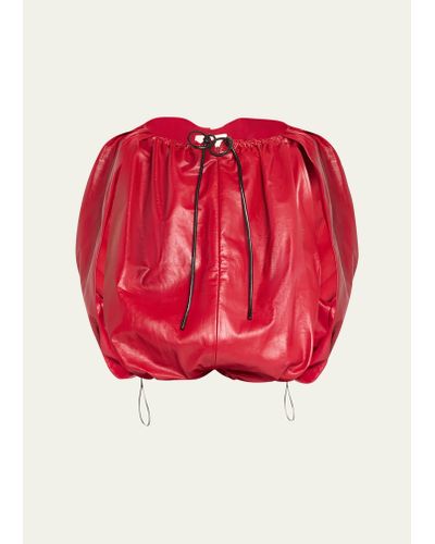 3.1 Phillip Lim Drawcord Leather Cocoon Top - Red