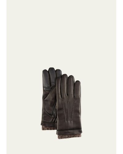 Bergdorf Goodman Leather Gloves W/ Knit Lining - Black
