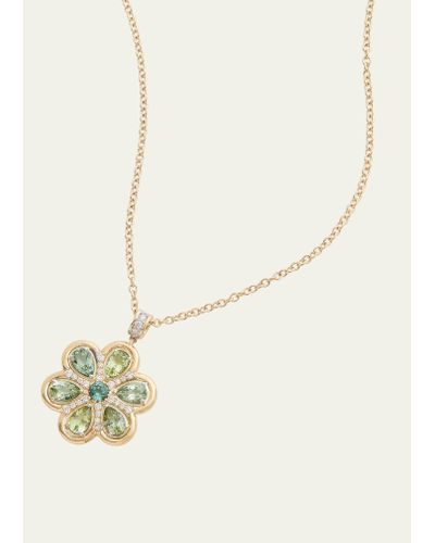 Jamie Wolf 18k Yellow And White Gold Floral Necklace With Tourmaline And Diamonds - Natural