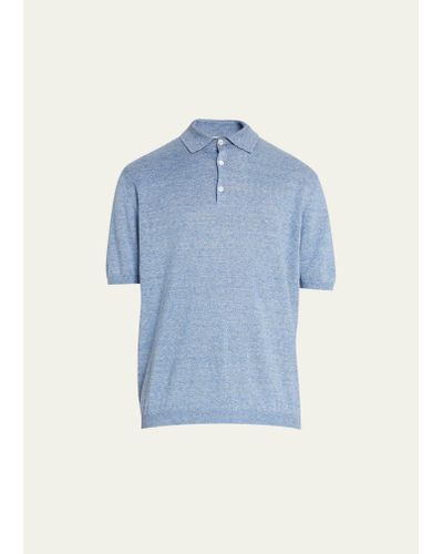 Maurizio Baldassari Short Sleeve Linen Polo Shirt - Blue