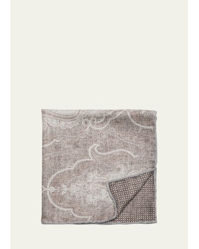 Brunello Cucinelli Large Paisley-print Silk Pocket Square - Gray