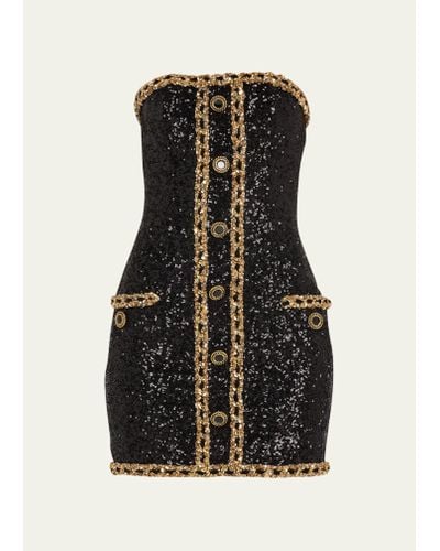 Balmain Embroidered Sequin Bustier Mini Dress - Black