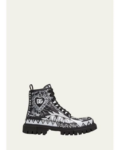 Dolce & Gabbana Hi-trekking Leather Graffiti-logo Ankle Boots - White