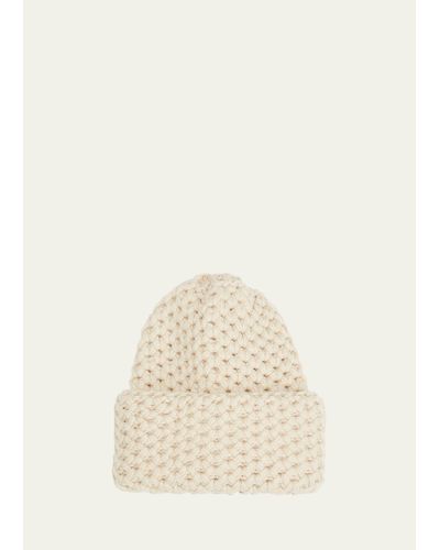 Inverni Cashmere Honeycomb Knit Beanie - Natural