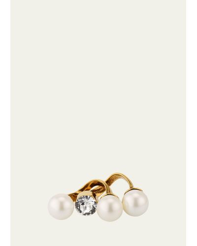 Dries Van Noten Pearl And Crystal Brass Rings - Natural