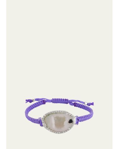 Kimberly Mcdonald 18k White Gold Light Geode On Purple Macrame Bracelet With Diamonds - Multicolor