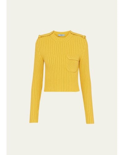 Prada Ribbed Wool Cashmere Cropped Top - Yellow