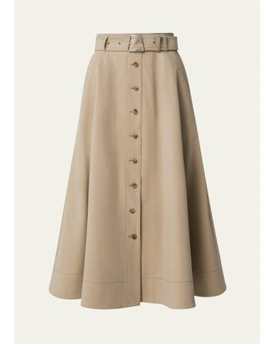 Akris Button-front Belted Denim Midi Skirt - Natural