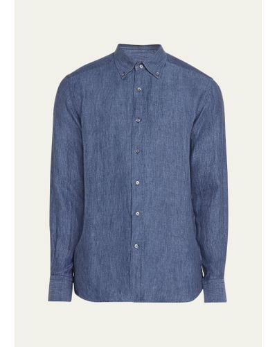 Bergdorf Goodman Linen Casual Button-down Shirt - Blue