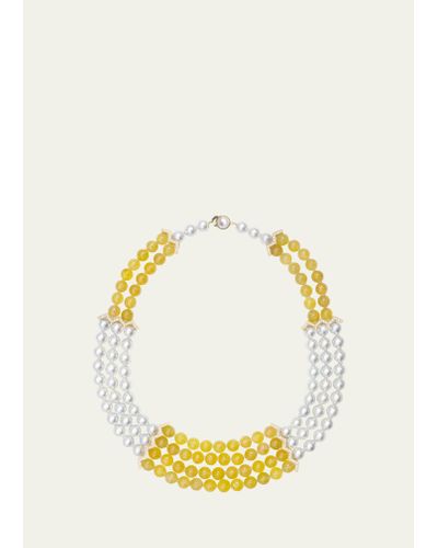 YUTAI 18k Yellow Gold Modular Necklace With Yellow Sapphires And Cultured Akoya Pearls