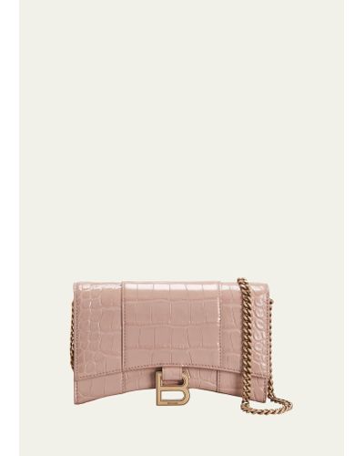 Balenciaga Hourglass Shiny Mock-croc Chain Wallet - Pink