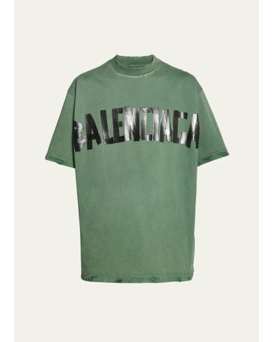 Balenciaga Taped-logo Distressed T-shirt - Green