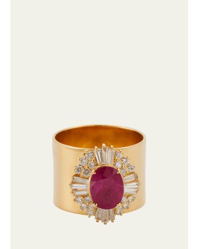 YUTAI Ruby And Diamond Revive Ring In Yellow Gold - White