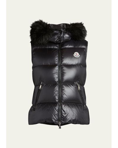 Moncler Gallinule Puffer Vest With Faux Fur Hood - Black