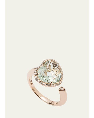 Daniella Kronfle 18k Rose Gold Heart Ring With Prasiolite And Diamonds - White