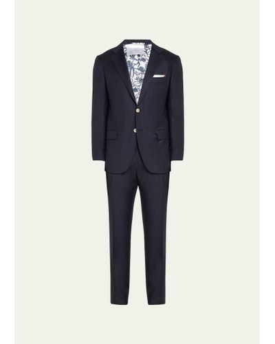Kiton Solid Wool Twill Suit - Blue