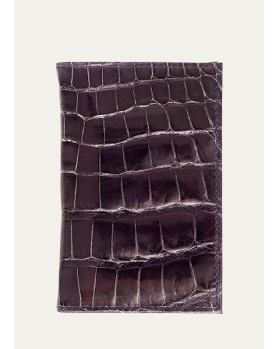 Abas Glazed Alligator Leather Bifold Card Case - Purple